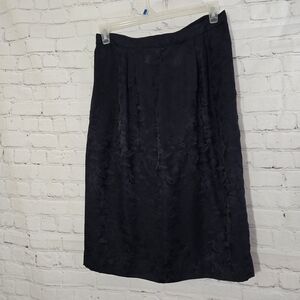 Vtg adrianna papell black Satin Jacquard silk floral Midi skirt 16 Dark Romantic